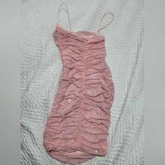 Oh Polly Blush Pink Rhinestone Ruched Mini Dress Size US 4 - Picture 4 of 5